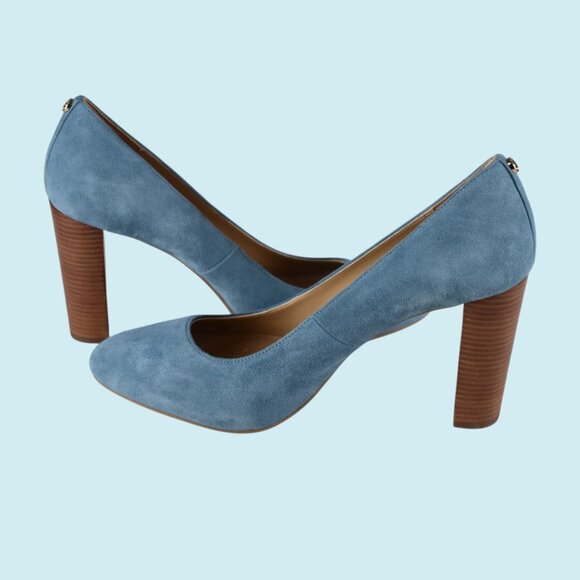 Michael Kors Suede Pump Size 9M Chambray Blue Susan Flex Stacked Heel NWOB - Picture 10 of 15